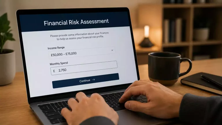 UK punter completing an online affordability check form on a betting account dashboard