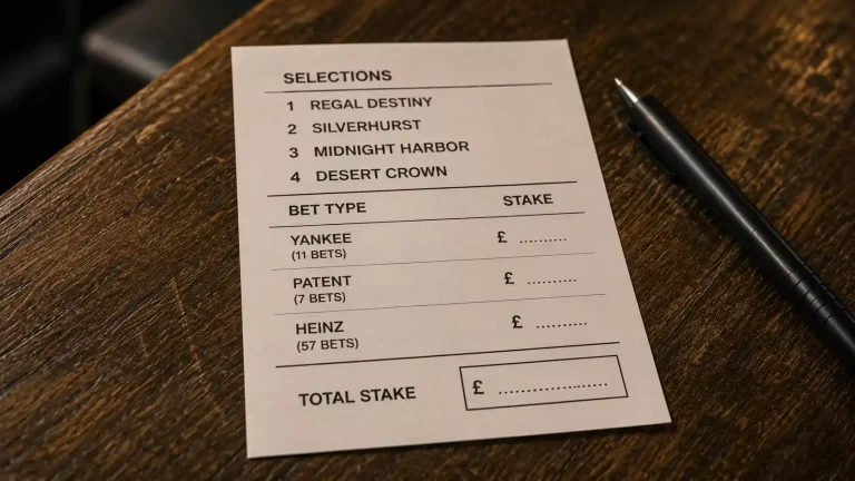Detailed UK bookmaker bet slip listing Yankee Patent Heinz multiple structures